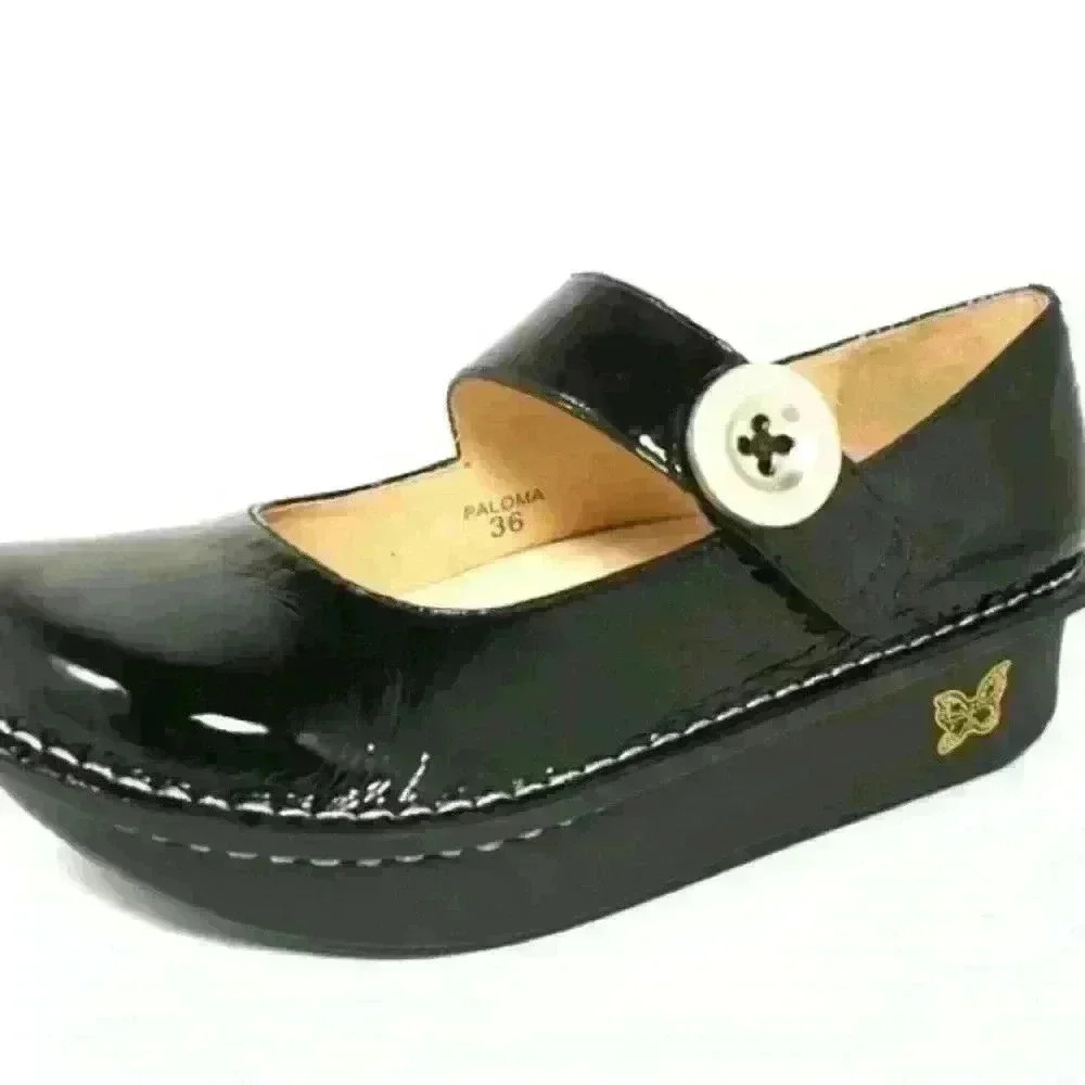 Alegria Classic Paloma Brilliant Black Patent Leather Clog Euro Sz 37 (6.5 USA)
